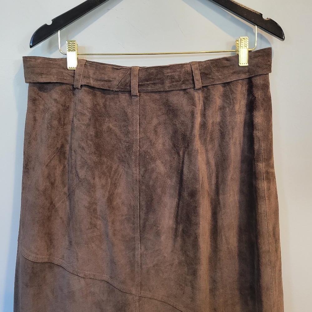 Margaret Godfrey | Suede Leather A Line Midi Skirt Brown - Picture 8 of 10